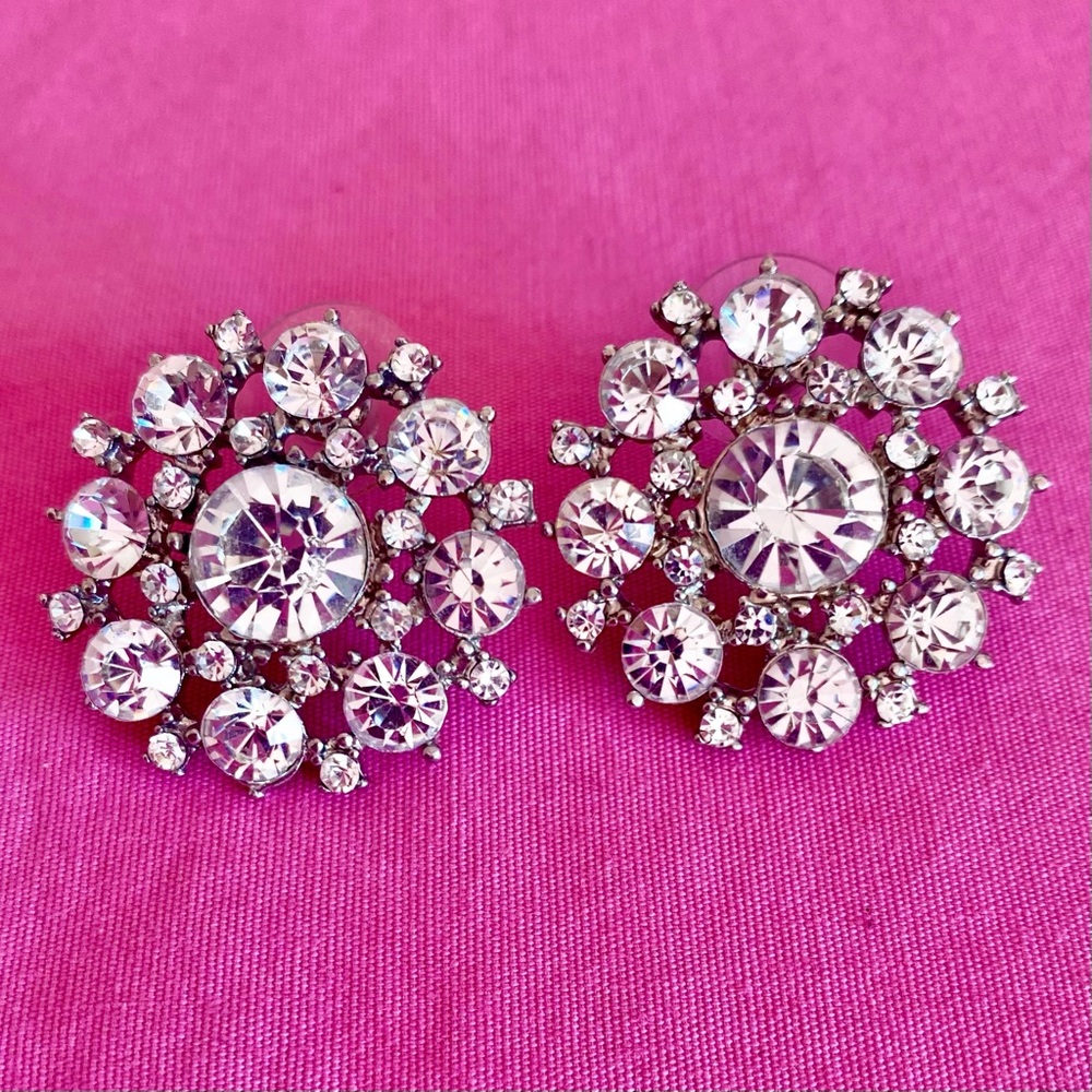 Crystal Oversized Earrings Old Money Sparkly Statement Silver Natasha Couture